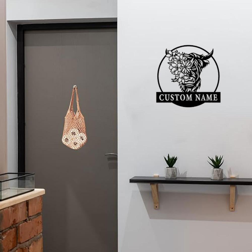 Unique Charming Highland Cow Metal Wall Decor Custom Farmstead Sign Vintage Countryside Art