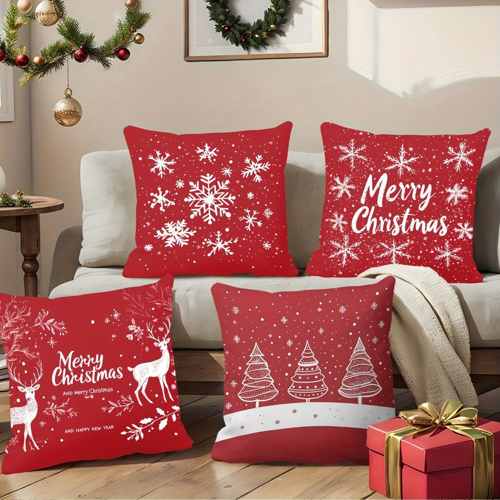 Red Christmas Pillowcases: Snowflakes, Merry Christmas, Deer & Trees - Festive Decor Sofa bed cushion cover,home decoration