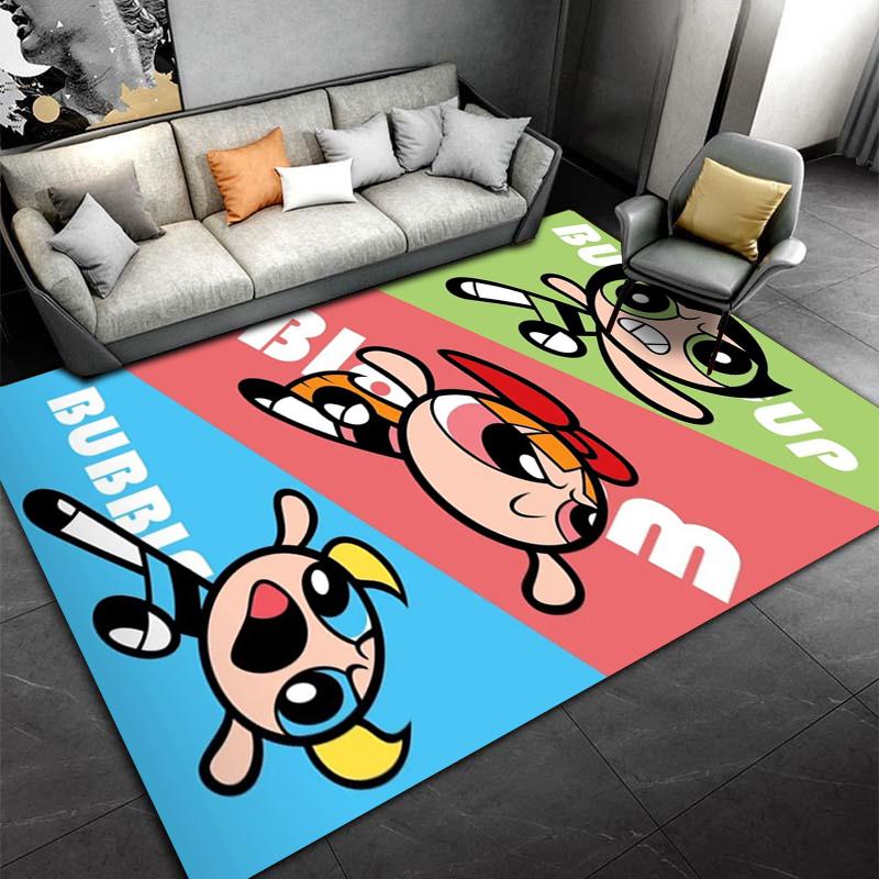 Tappeto Cartoon con Design Colorato delle Powerpuff Girls per la Stanza dei Bambini Adatto all'uso come antiscivolo per soggiorni, camere da letto, divani