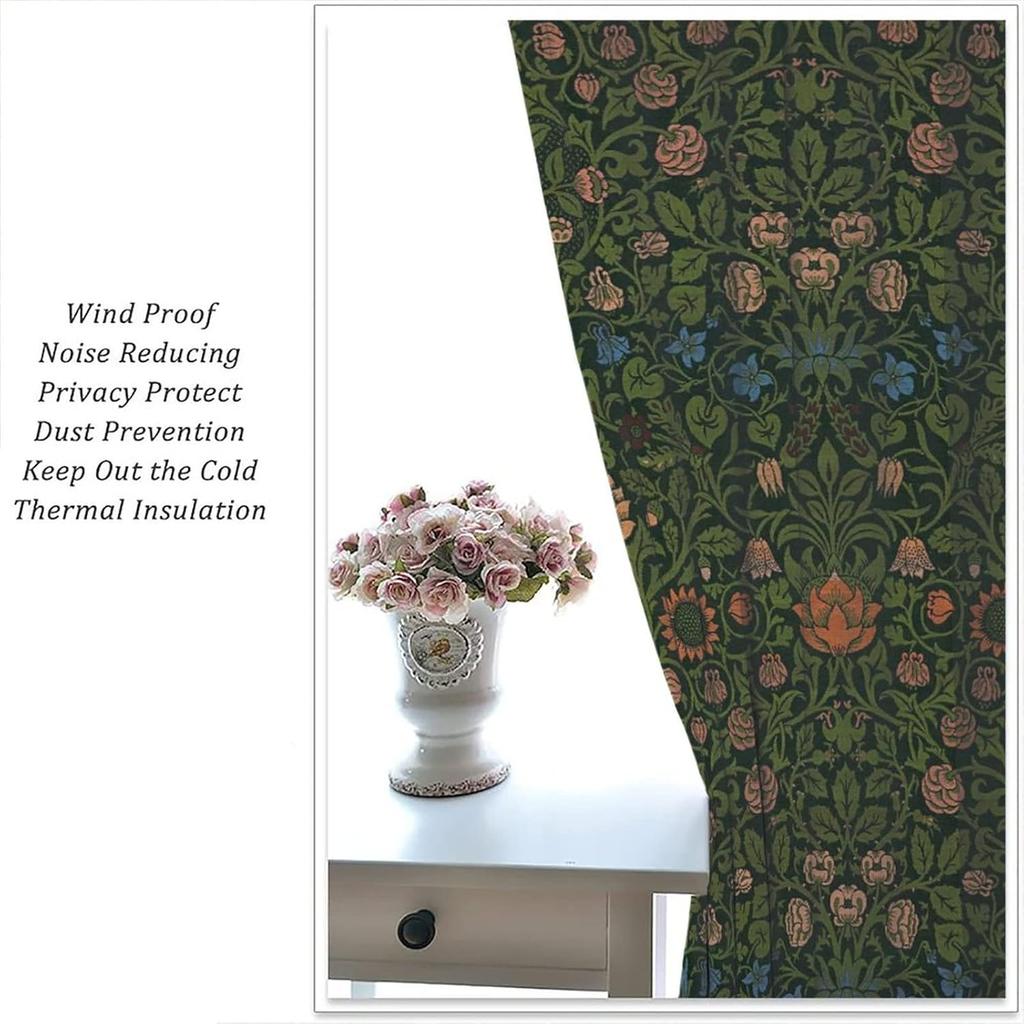 Bohemia Plant Flowers Pattern Blackout Window Curtains   William Morris Art Print Vintage Decor Curtains   for Living Room Bedroom