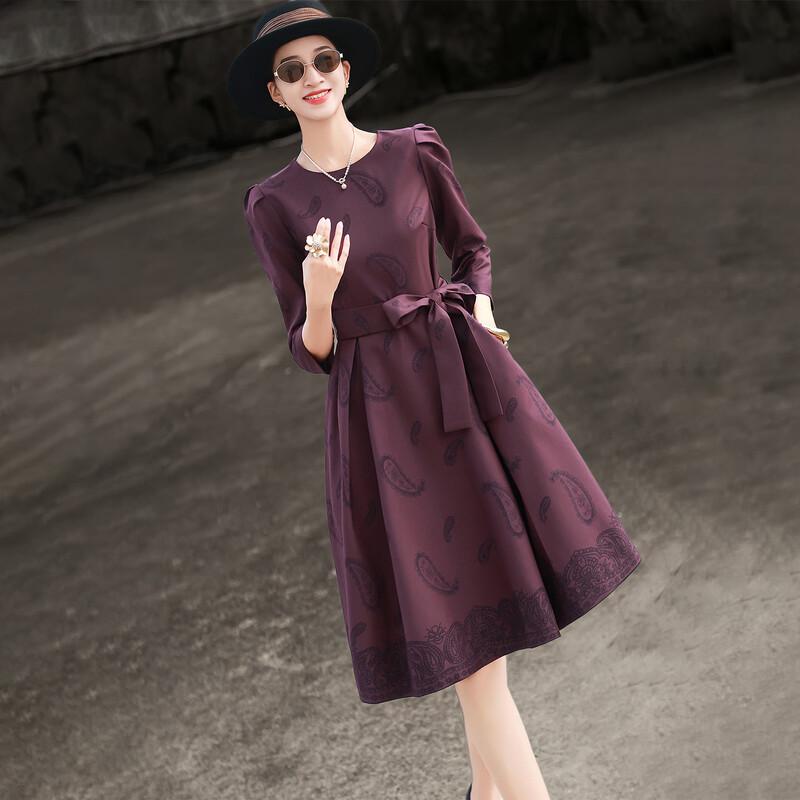Lancer 2026 Spring Elegant Vintage Petite Floral Belted Midi Dress S