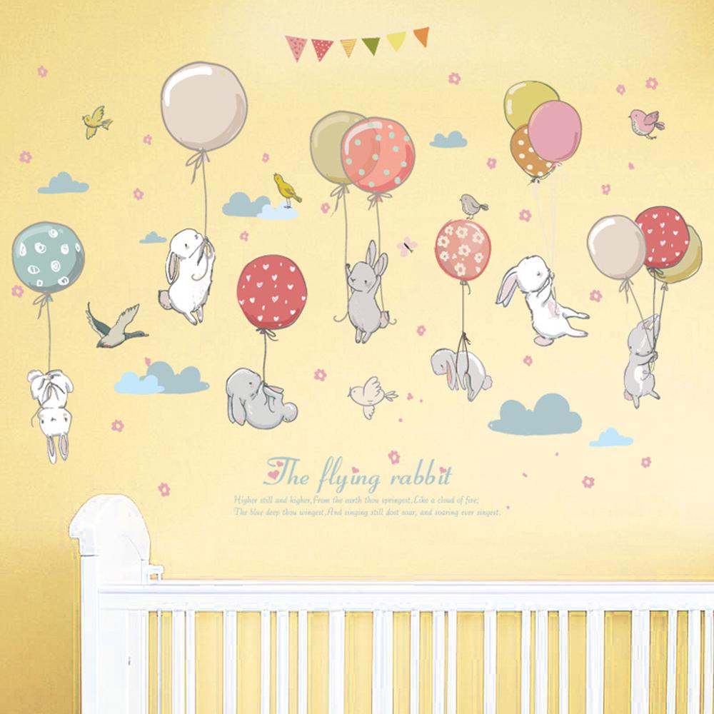 Kids Cartoon Rabbit Balloon Wall Sticker Decals Art Living Room Decoration