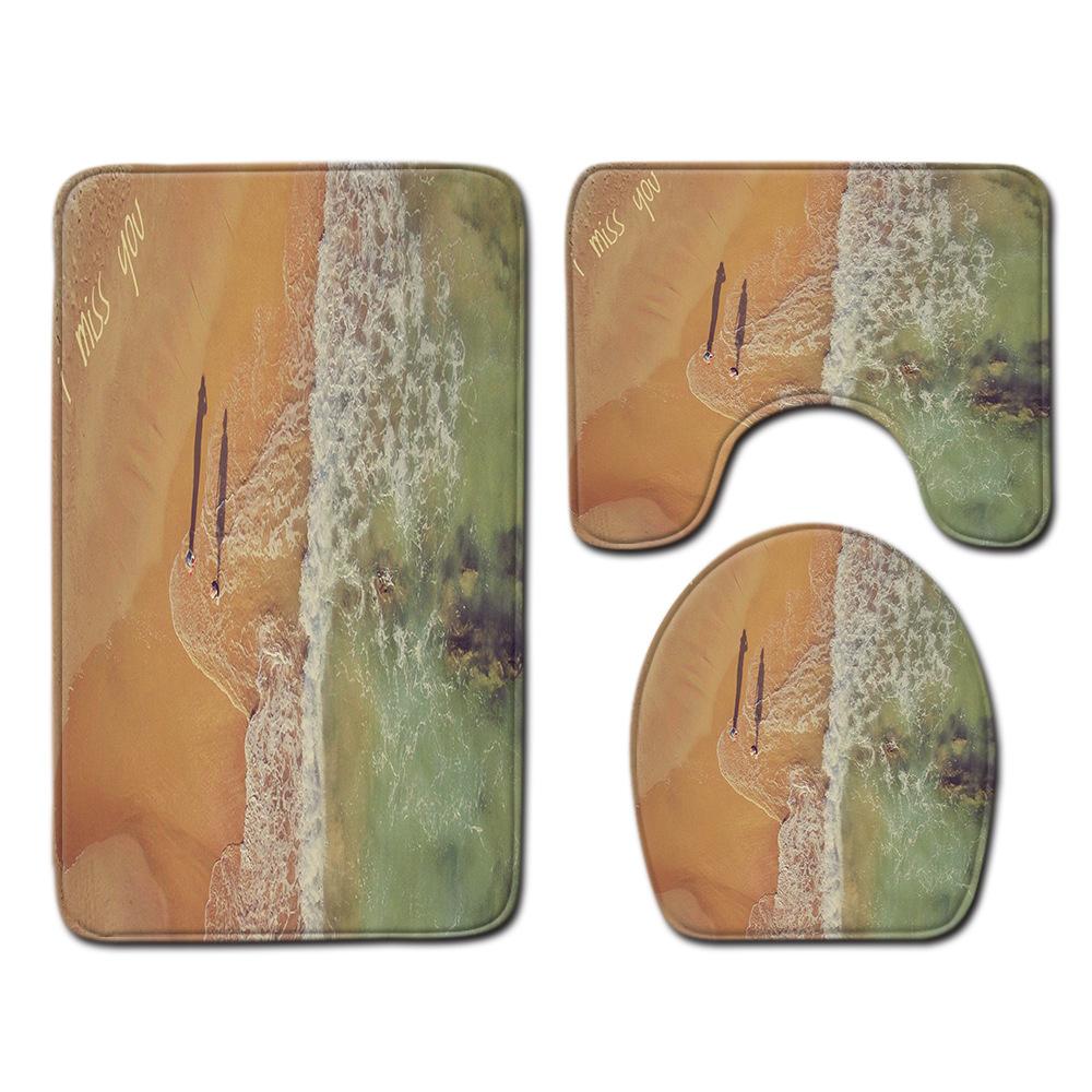 Beach View Bathroom Floor Mat Three-Piece Toilet Carpet Toilet Mat Set Door Mat Bathroom Non-Slip Mat