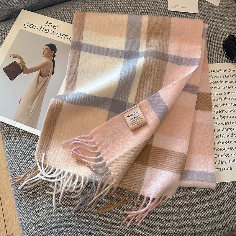 100% Wool Plaid Scarf Men Women Winter Warm Knit Short Shawl Unisex Fashion Accessory