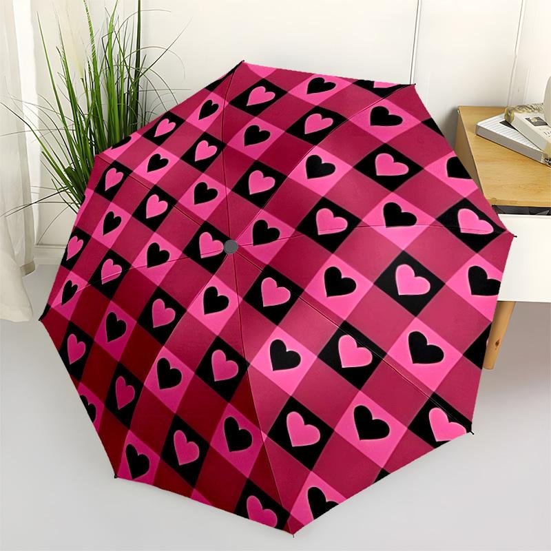 

1pc Heart Checkered Automatic Umbrella Portable Home Essential Umbrella, Iron Umbrella Structure Suitable for All Seasons yy251123121