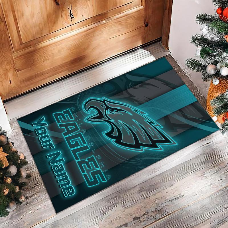 Philadelphia Eagles Kristall-Samt-Teppich, Personalisierte rutschfeste Fußmatte mit individuellem Namenstext für Heimdekoration Geschenk