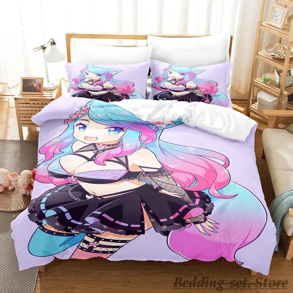 Sexy Girls Silvervale VTuber Bettwäsche-Set Einzelbett Twin Full Queen King Size Bettset Erwachsener Kind Schlafzimmer Bettdeckenbezug-Sets Anime