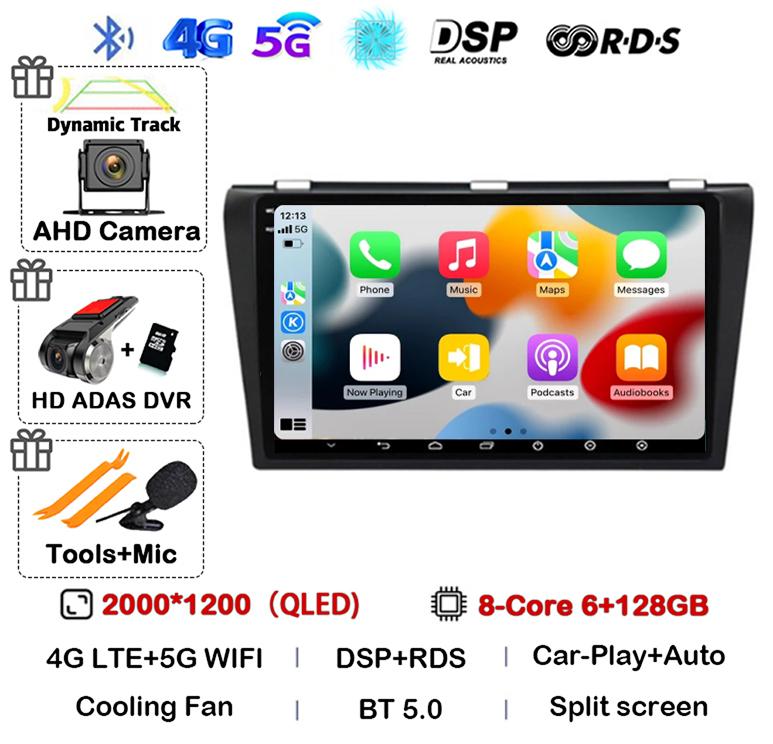 Android 14 Carplay Auto DSP Car Radio For Mazda 3 2003-2009 Mazda3 2din Multimidia Video Player Navigation GPS Stereo Head Unit