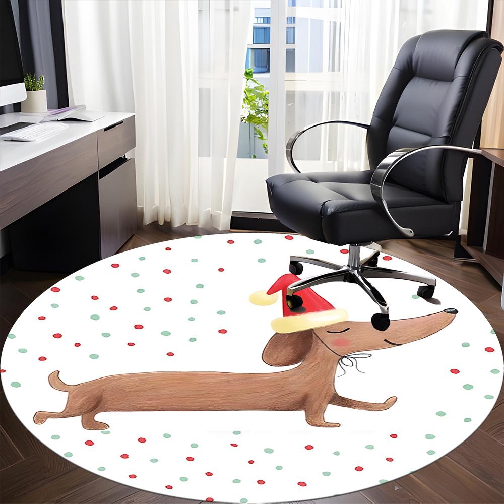 1pc Christmas Dog Office Round Area Rug, Indoor Mat Suitable ForOffice, Under Office Chairs Bedroom Living Room Home Decor, Room Deco u01