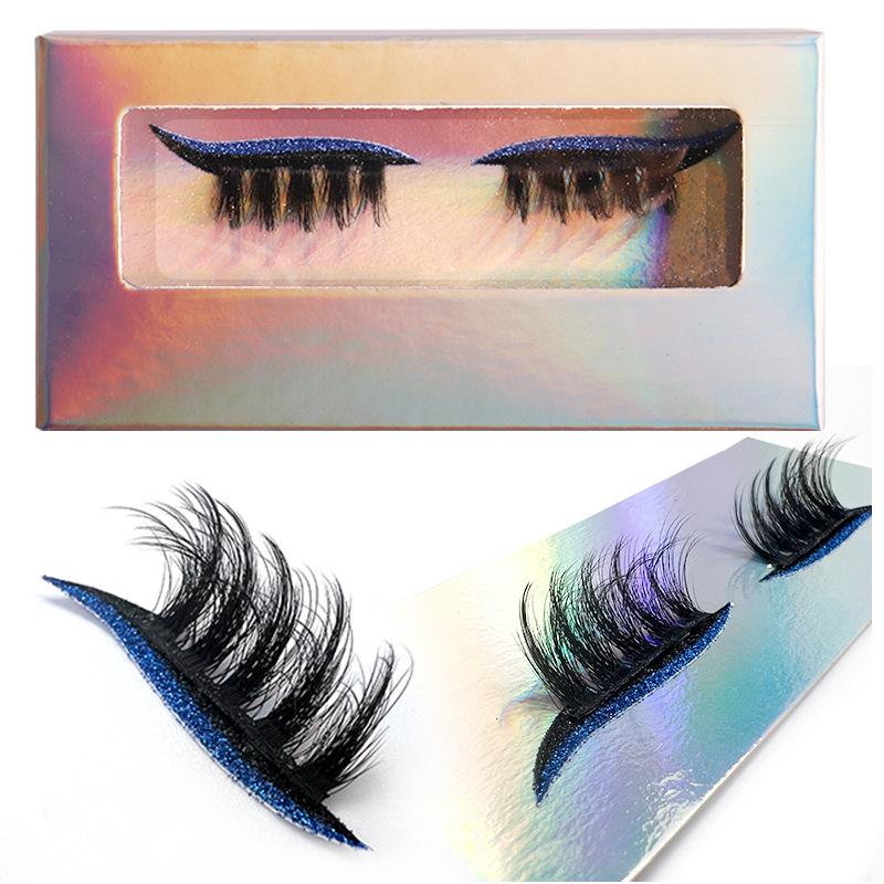 1 Pair Of Colored Eyeshadow False Eyelashes Lazy Self-Adhesive Natural Thick Curled Eyelashes