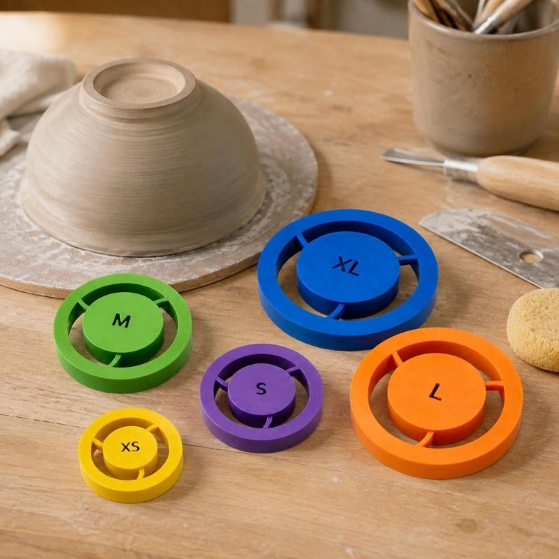 Clay Foot Rings Positioning Tool, 5-Piece Plastic Set for Shaping More Consistent Bases on Cups, Bowls, Plates, and Planter Before Drying