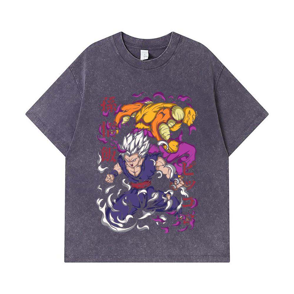 275 GSM Washed T-shirts 100% Cotton Dragon Ball V57 Gohan Piccolo Print Unisex Heavy Cotton T Shirt