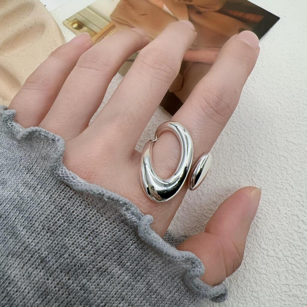 Geometrischer Hochglanz-Überkreuz-Offener Ring, S925 Silberplattiert - Damen Stapelbarer Zeigefingerschmuck