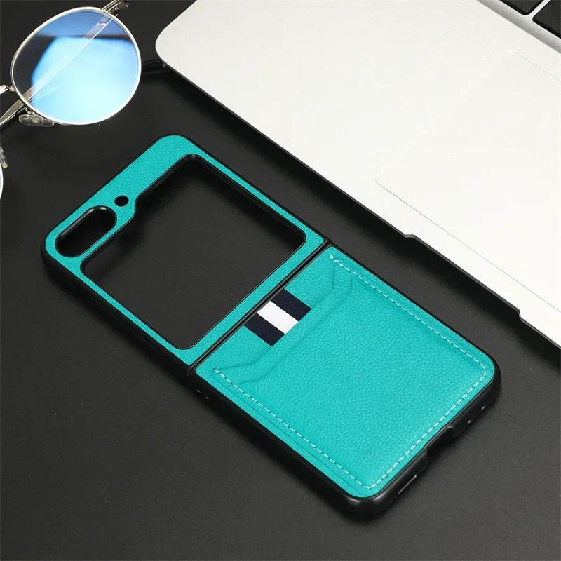 Leather Phone Case for Samsung Galaxy Z Flip 7 FE 6 5 4 3 Flip6 Flip5 Flip4 Flip3 with Card Holde Fall Protection Sleeve Cover