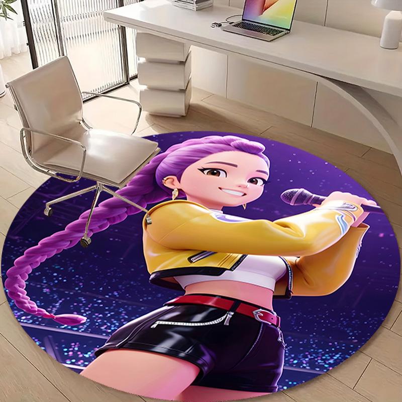 1pc KPop Demon Hunters RUMI5 Design Printed Area Round Carpet for Bedroom Living Room Home Decor Rugs Mat Non Slip Mat Rug for Bedside
