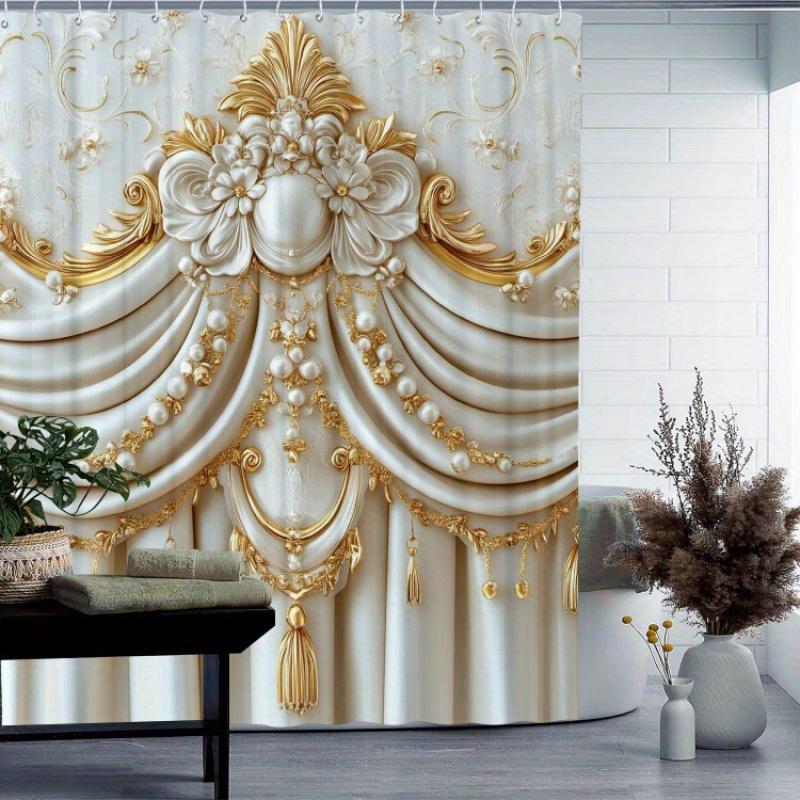 Exquisite Flower Pattern Shower Curtain | Waterproof & Machine Washable, Ideal For Home, Hotel, And Room Decor, One-Piece