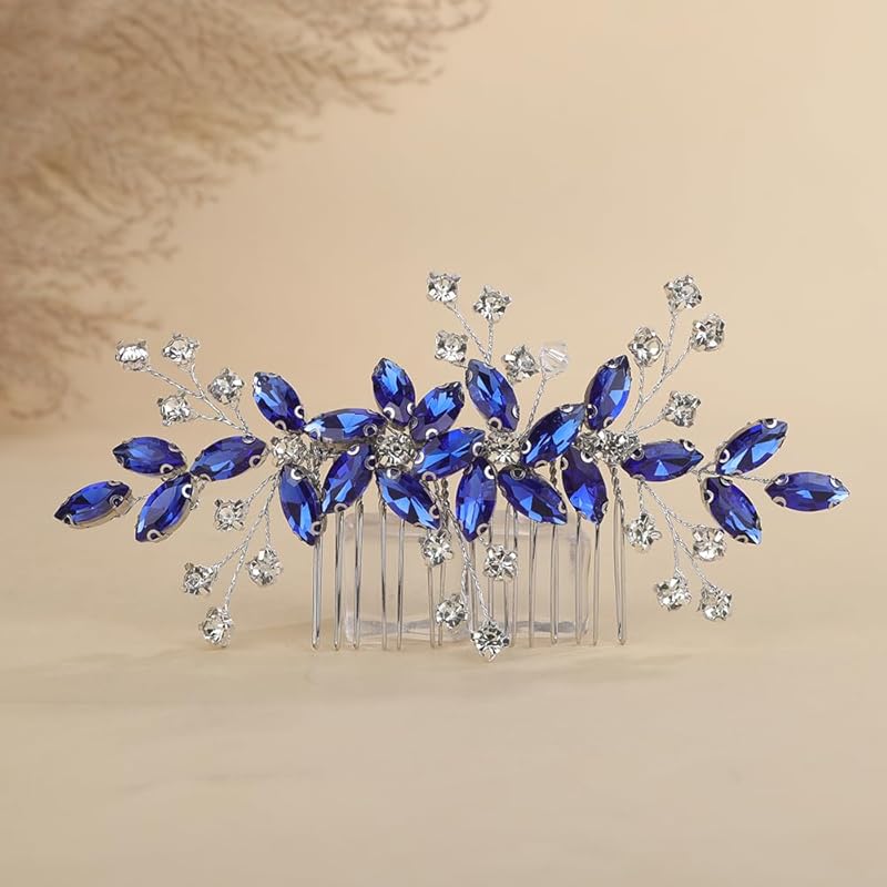 Red Rhinestones Side Headpiece for Women Handmade Hair Comb with Crystal Handmade Long Hair Accessories (Red)