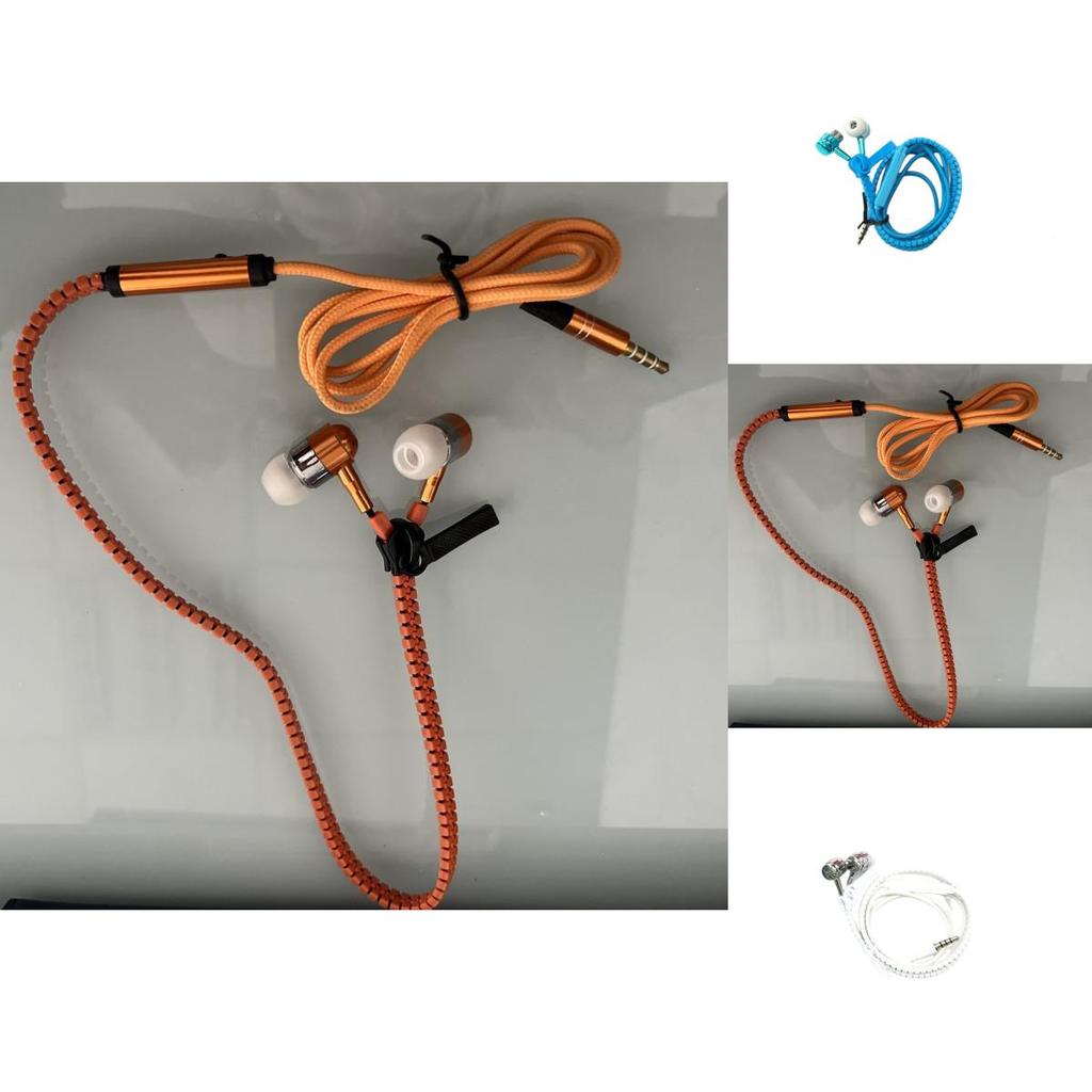 Metal Zipper Earphones With Microphone For Mobile Phone Listening And Call Control