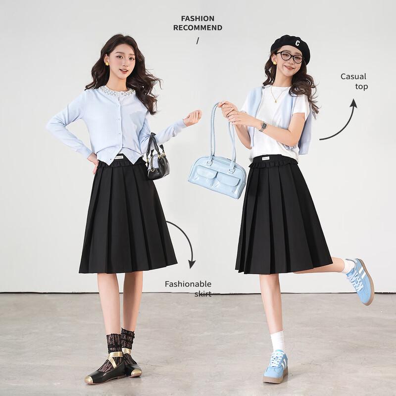 Bailuyu Women s High-Waist Pleated Ruffle Long Skirt XL