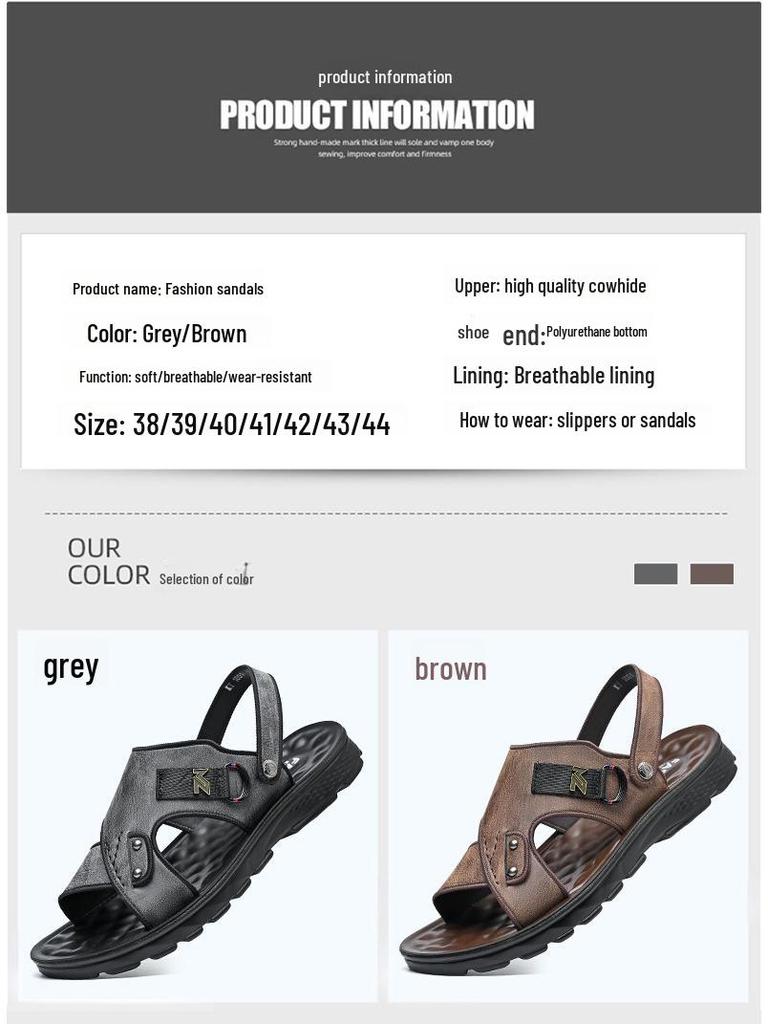 Herre Sandaler i Mykt Lær som Puster - Hul, Sommer Sko med Dobbelt Bruksområde