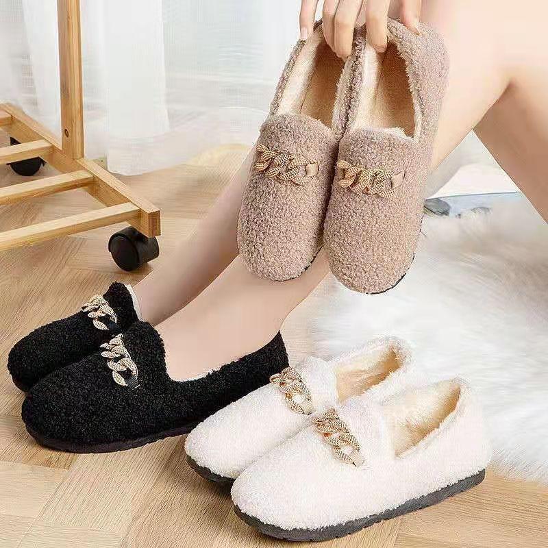 Doudou Shoes Women's Autumn and Winter Velvet Warm Thick-soled Cotton Shoes Fluffy Shoes Casual Shoes One Pedal