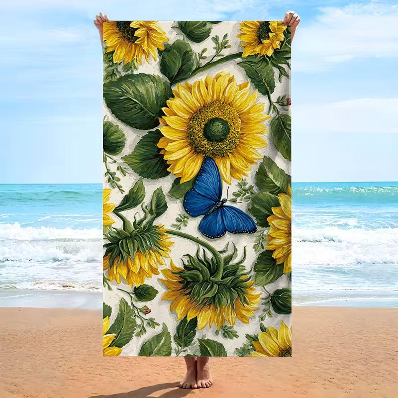 Asciugamano da Spiaggia Stampa Girasole e Ape Vintage Strisciato Floreale Estivo Asciugatura Rapida Leggero Assorbente Asciugamano Boho Botanico Coperta da Spiaggia