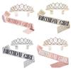 Bling Strass Cristal Coroana Tiara Aniversare Aniversare Decoratie Fericit 18 21 30 40 50 de Aniversare Satin Sash Articole pentru petrecere