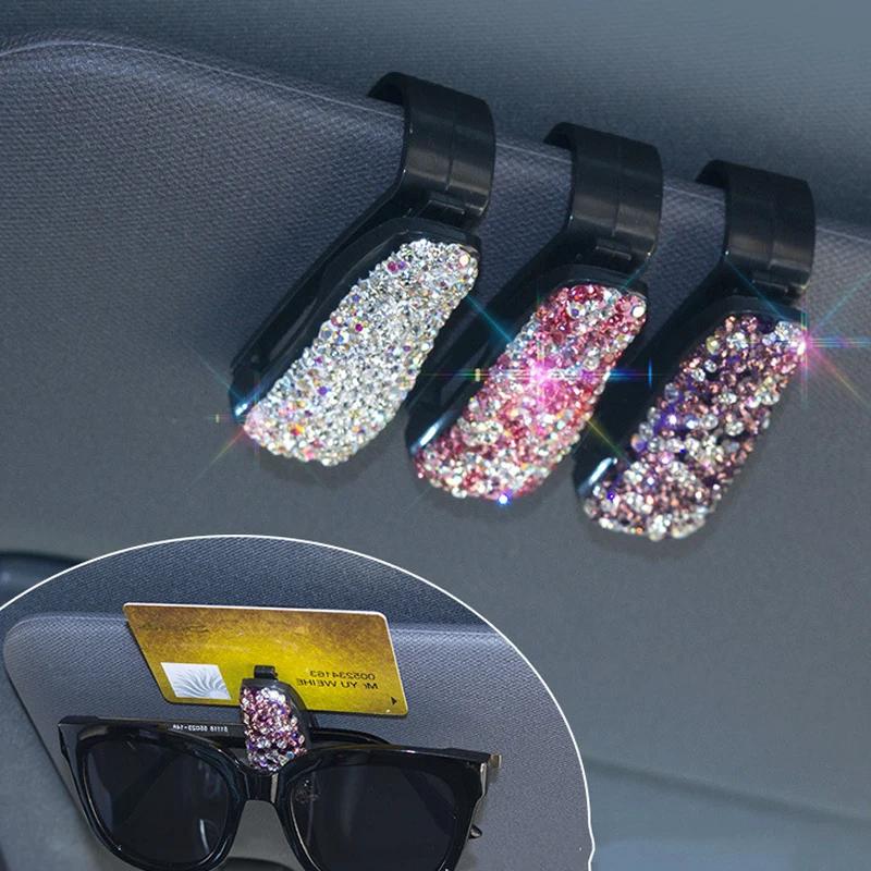 Car Diamond Glasses Holders Sun Visor Sunglasses Eyeglasses Stand With Ticket Card Clip Auto Interior Decoration Accessories