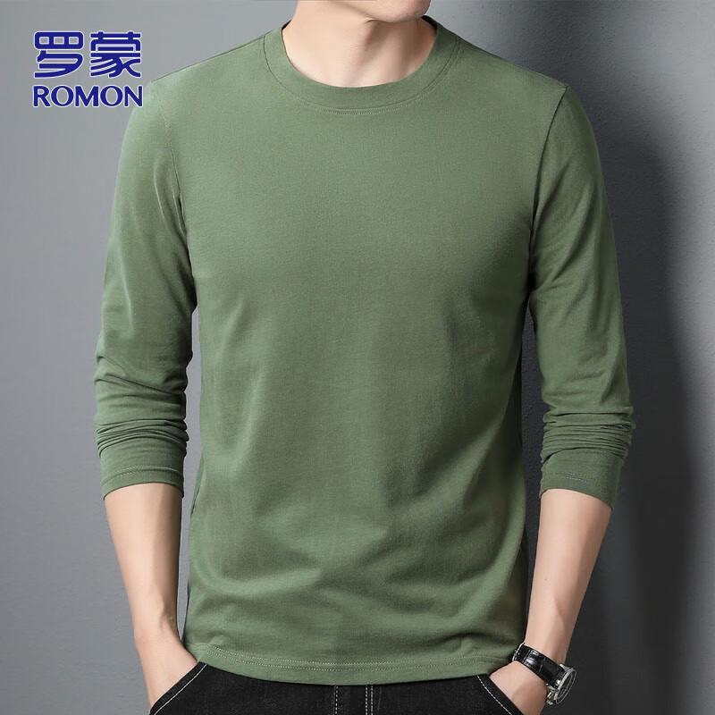 ROMON Men's Solid Color Long Sleeve Cotton T-Shirt