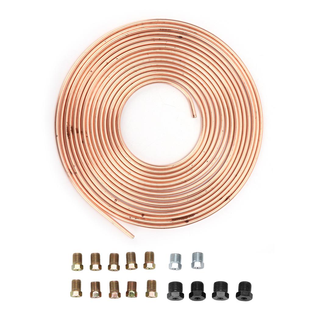 25ft Brake Line Tubing Copper Nickel Plated 3Celsius16in OD with Fittings for Hydraulic Braking Fuel System(Gold )
