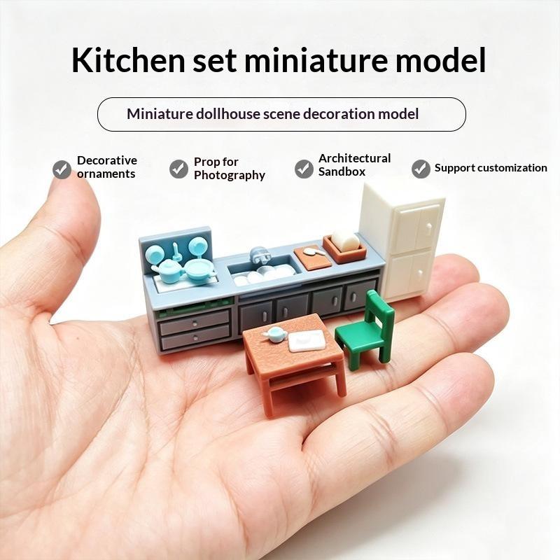 Miniature Kitchen Living Room Furniture Ornament Dollhouse Mini Sink Cabinet Table Chair Model Dollhouse Scene Layout Props