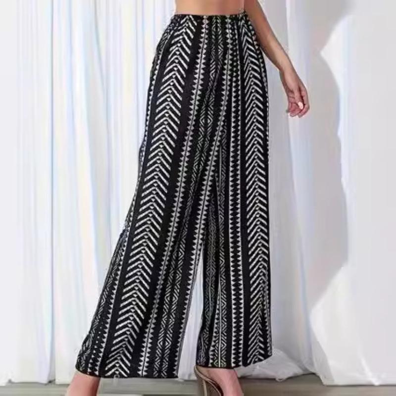 YYFS Women's Fashion Casual Geometric Print High Waist Trousers Pants & Capris