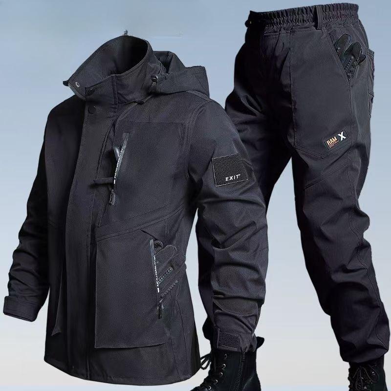 

Мужской осенний костюм, износостойкий, водонепроницаемый костюм-куртка M чёрный