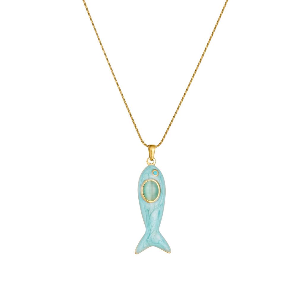 Edelstahl Blau Glasiert Emaille Fisch Anhänger Halskette Für Damen Lady Ozean Strand Mode Neues Schmuck Accessoire Party Geschenk
