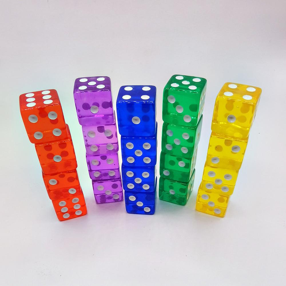 50PCS/Kit 6 Sided Dice 16mm D6 16 See Through Color Acrylic Square Corner Cube Digital Dice For Table Board Games Party DND
