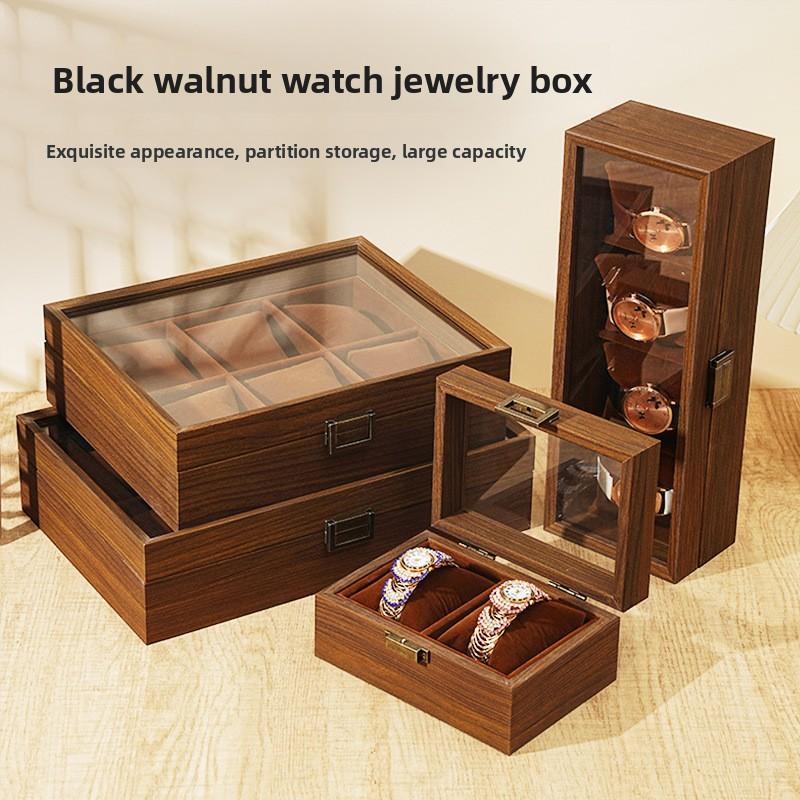 Retro Spot Wooden Watch Storage Display Box Black Walnut Collection Box Household 2-digit 4-digit Jewelry Storage Box