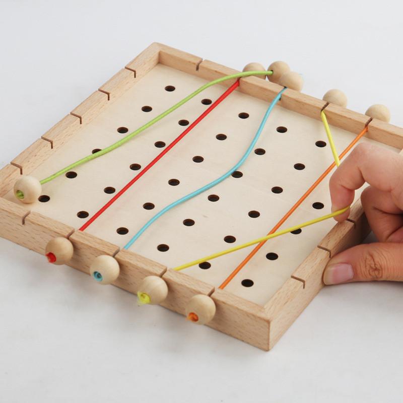 Puzzle Kids Wooden Playset With Elastic Ropes For Brain Development Focus And