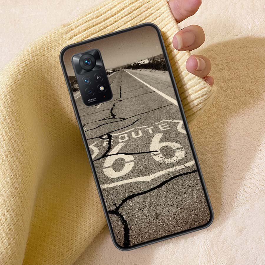 America Route 66 Phone Case For Redmi Note 13 14 15 Pro Plus 12 13C 12C 15C 9 10 10C 9T 9C 9A TPU Soft Cover Clear Cell Cases Sh