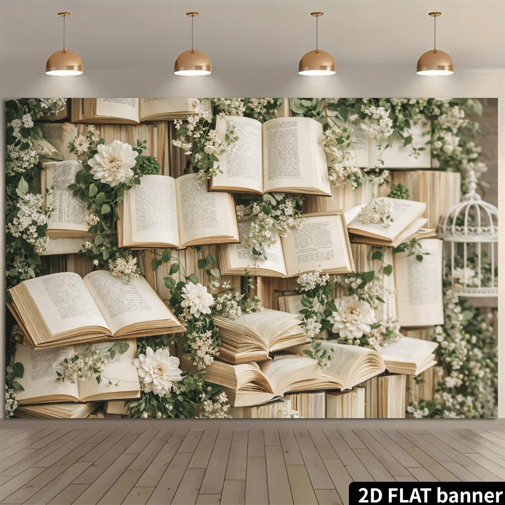 1pc Floral Book Backdrop Banner Suitable for Holiday Celebrations Garden Decoration Anniversaries Theme Parties