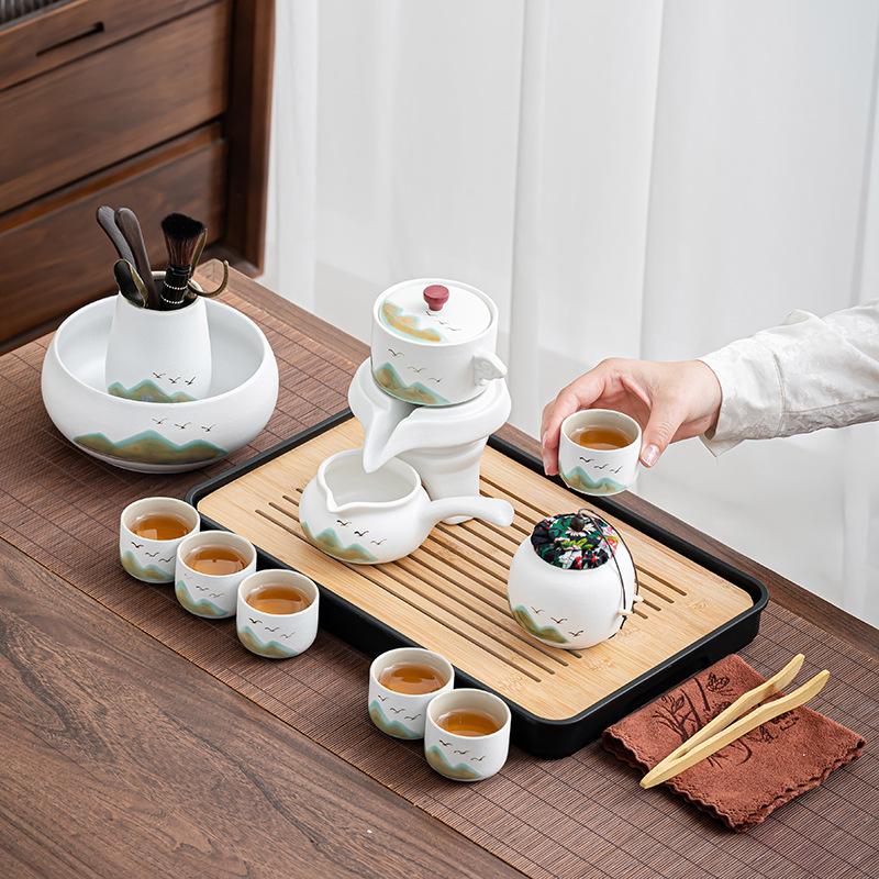 New Chinese Coarse Pottery Qingshan Automatic Tea Set Kuaike Cup, One Pot of Six Cups, Practical Gifts for Business Activities