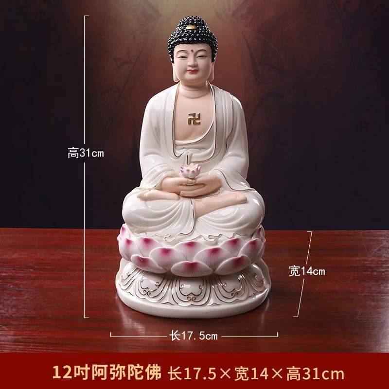 1PCS 12 inch ceramic Guanyin Buddha statue with Feng Shui ornaments for home worship of figures living room decoration