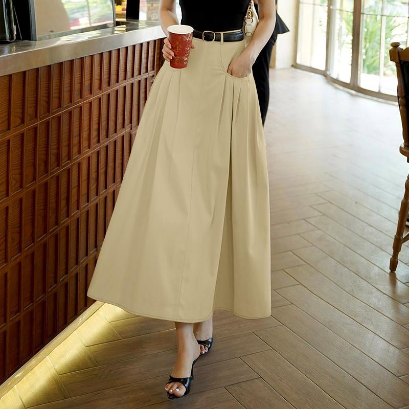 ZANZEA Women Casual Solid Color Loose Midi Skirts
