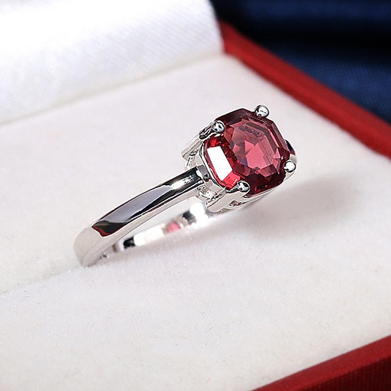 New Four Prong Square Garnet Red Ring  Stamp Fashion Jewelry Wedding Engagement Gift For Women