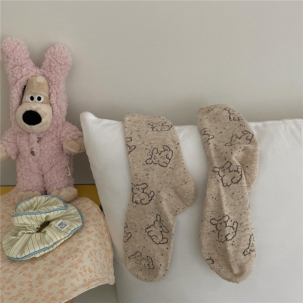 

Женские весенние носки средней длины с облаками, собачкой и дофамином 1 pair кофейный