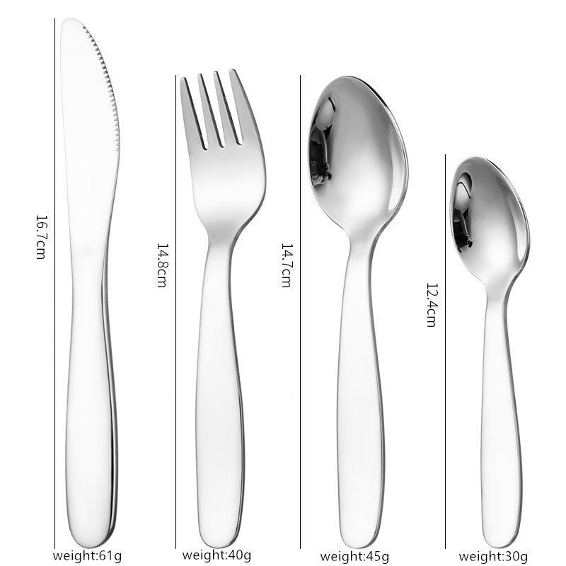 

4Pcs Stainless Steel Thickened Children s Tableware School Knife Fork Spoon Teaspoon Dinnerware Set Western Cute Mini Cutlery срібний
