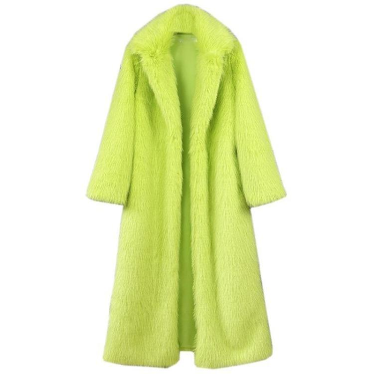 Winter Damen Lässiger Kunstpelzmantel Lange Jacke Trendiger Cardigan Einfarbige High-End-Mode