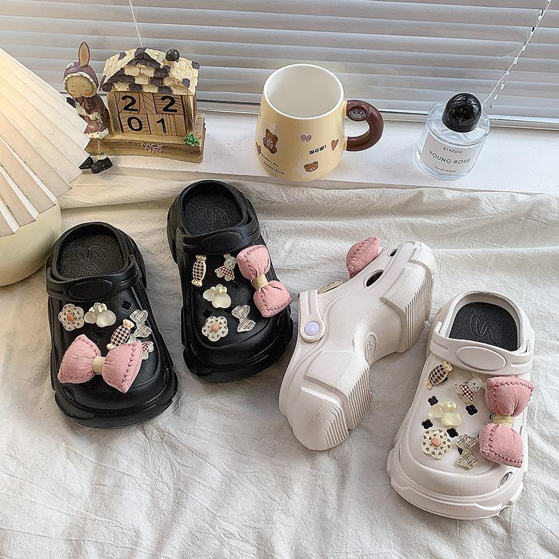 Summer Versatile Girls' Thick-Soled Slippers New Bowknot Camellia Design EVA Croc-style soft-soled non-slip sandals