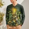 Men's Fashion Printed V-Neck Casual Long-Sleeved T-Shirt Bottoming Shirt Top