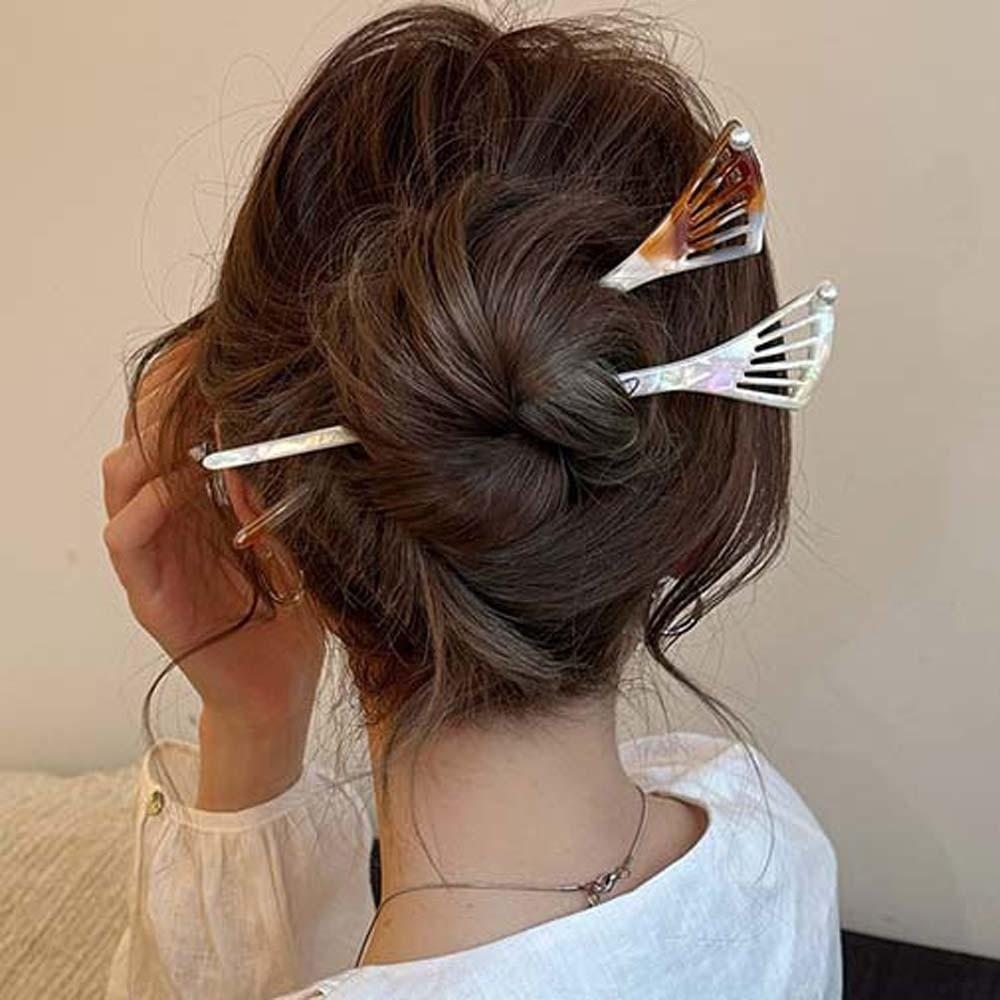 New Chinese Style Acetate Hair Forks Headwear Fan-Shaped Hair Pin Acetic Acid Hair Stick  Party