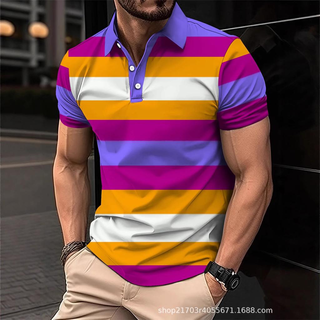 Casual Striped Short-sleeve Polo Shirt, Men's Daily Wear Essential.